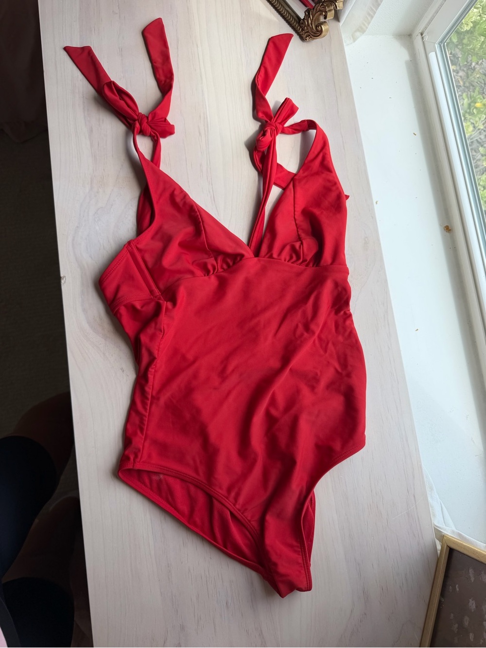 Shade & Shore Red Tie-Shoulder One-Piece Swimsuit
